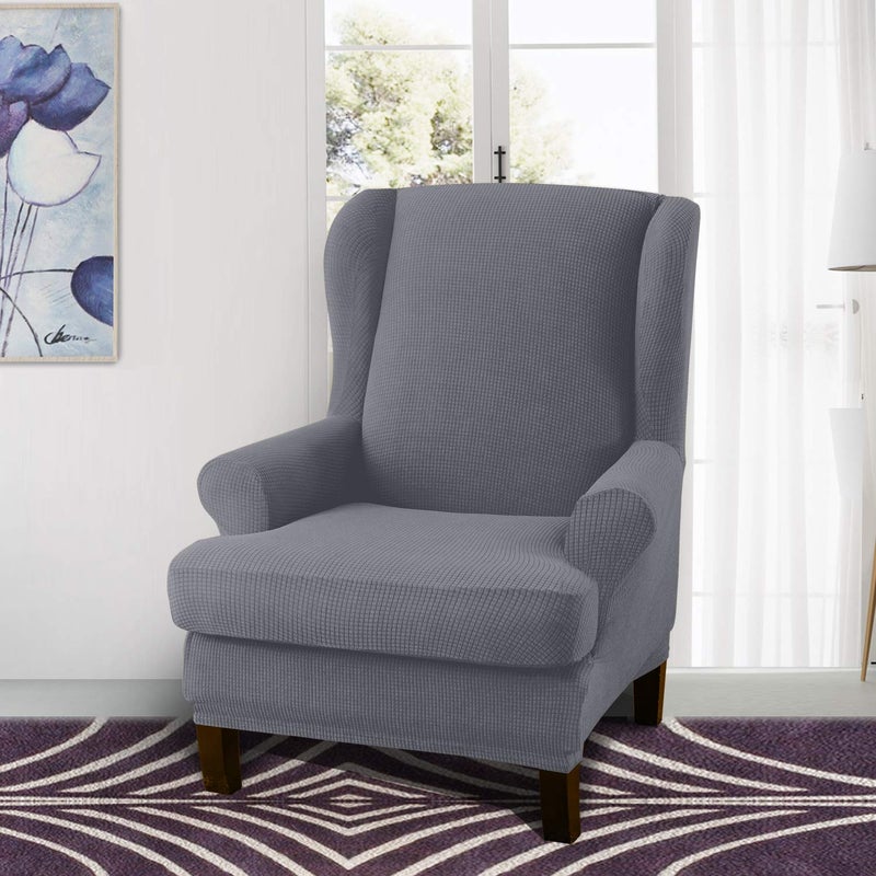 Granbest Premium Water Repellent Wingback Chair Cover 2-Piece High Stretch Jacquard Fabric Wing Back Chair Slipcovers (Wing Chair Cover, Light Gray) - Image 2